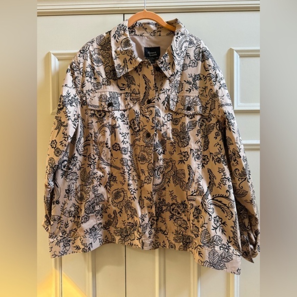 Dennis Basso Black Floral Jean Jacket style